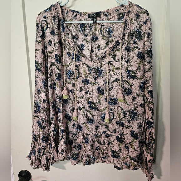Jessica Simpson Pink Blue Floral Peasant Blouse - Picture 3 of 7